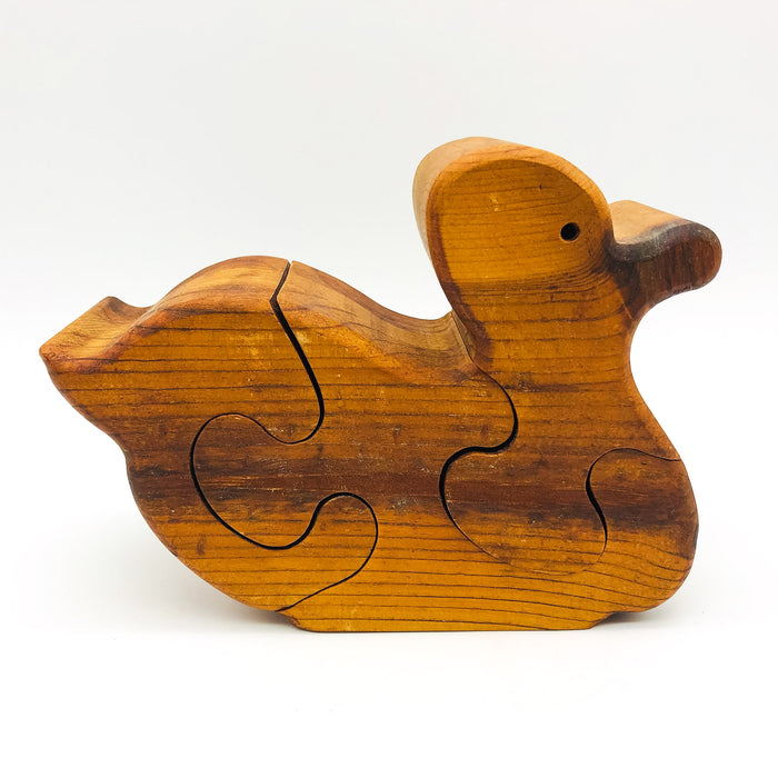 Wood Duck Puzzle Statue Figurine Art Handmade Wooden Toy Shelf Sitter Matte