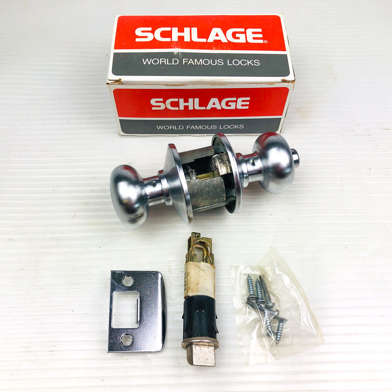 Schlage Privacy Locking Bolt Latch 16-202 Doorknob F40N-00-PLY-626 Satin Chrome