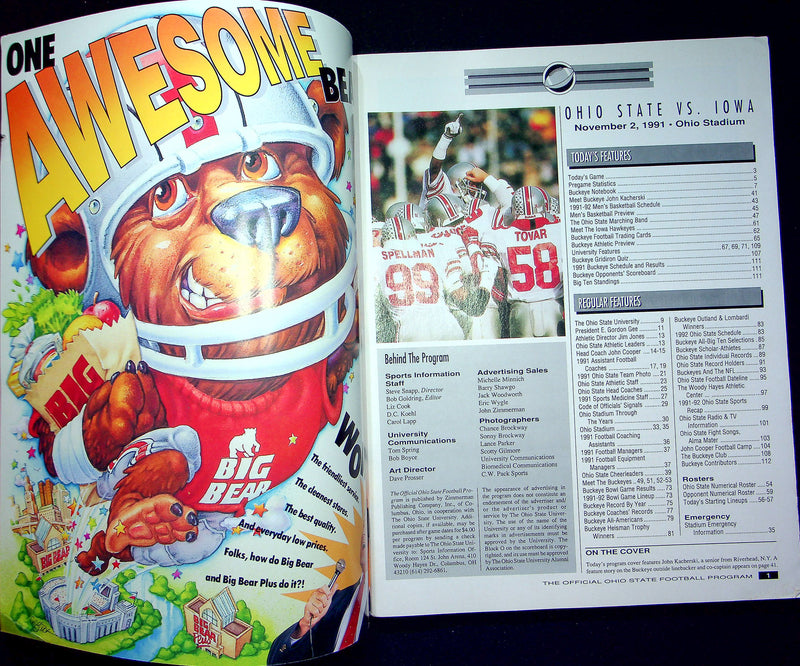 Ohio State Buckeye Football Program November 2 1991 Vs. Iowa Hawkeyes