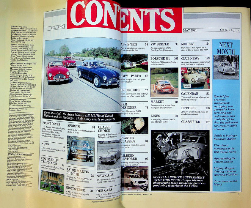 Thoroughbred & Classic Cars Magazine May 1991 Vol 18 No 8 Readers' 5 Car Test