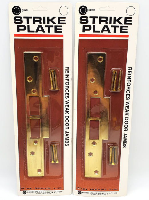 Reinforced Door Strike Plate Brass Plated 10x1.75in No 02004 Lot of 2 USA Made