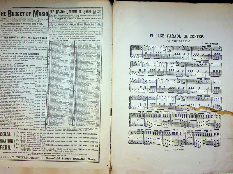 Village Parade Quickstep Sheet Music T Frank Allen 1884 Piano Song F Trifet 3