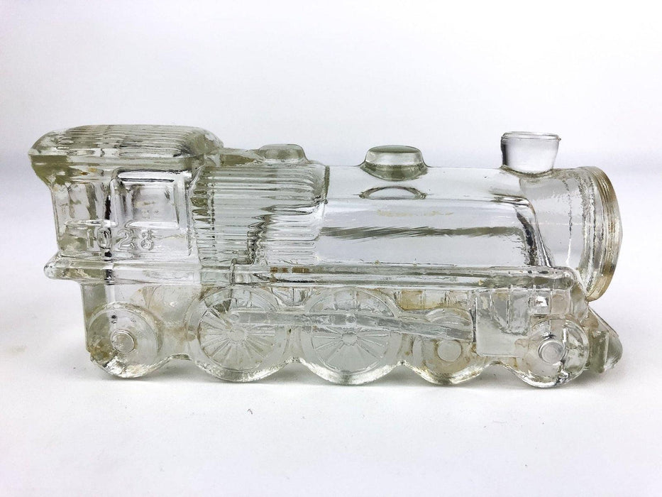 Vintage Glass Train Engine #1028 Locomotive Candy Container Clear No Bottom 3