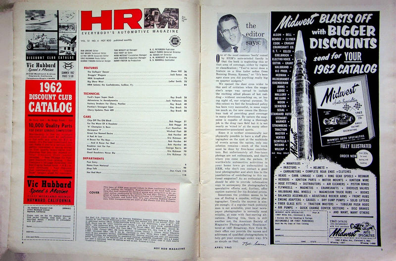 Hot Rod Magazine April 1962 New Yorks Draggin Fire Wagons Roadsters in ROTO