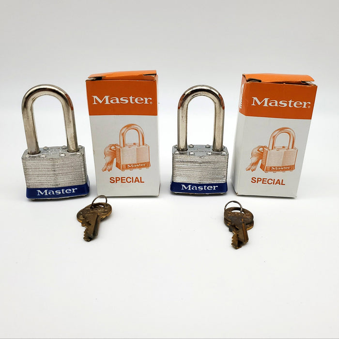 2x Master Lock Padlocks No 1. 1-7/8" L x 0.3" D Shackle Milwaukee USA Made NOS