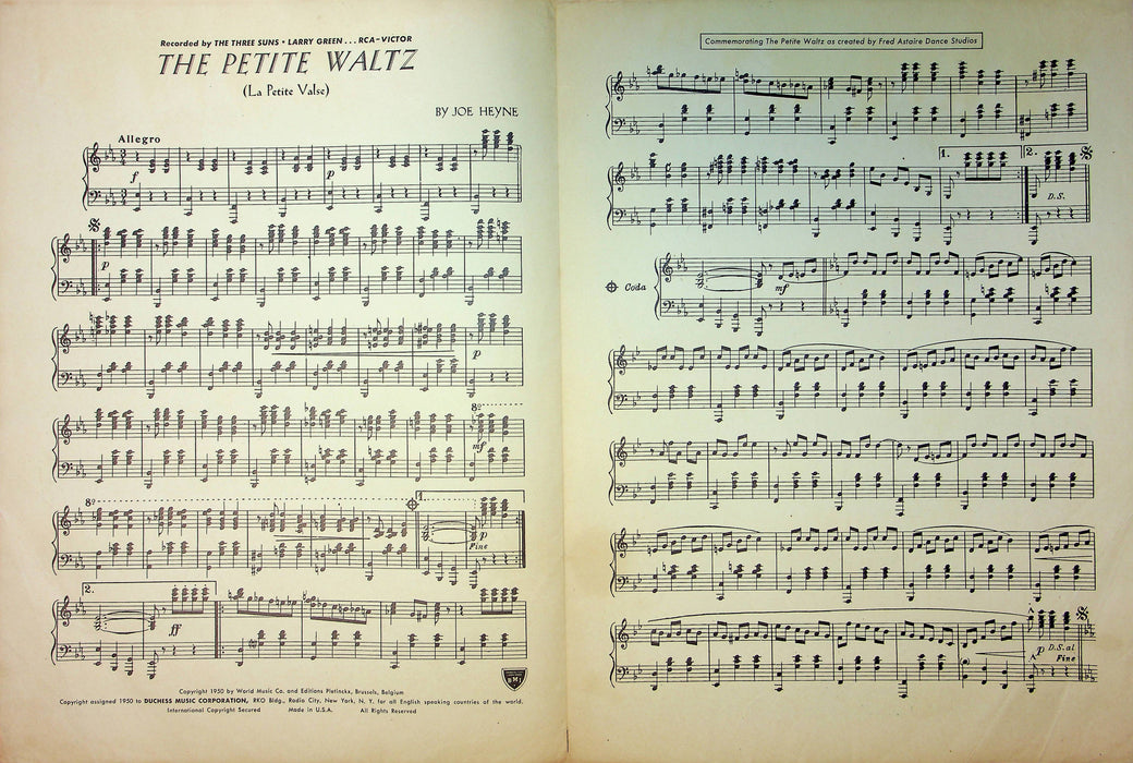 The Three Suns Sheet Music The Petite Waltz La Petite Valse Joe Heyne L Green 5