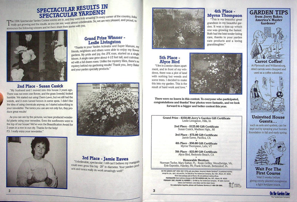 On The Garden Line Magazine February 1997 Winter Protection, Garlic Repellents