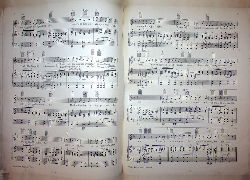 Sheet Music Under The Moon Its You Under The Sun Its Anyone Norman White 1930 3