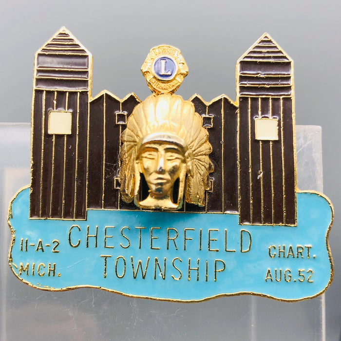 Vintage Lions Club Lapel Pin Pinback Chesterfield Township 11-A-2 Michigan Teal