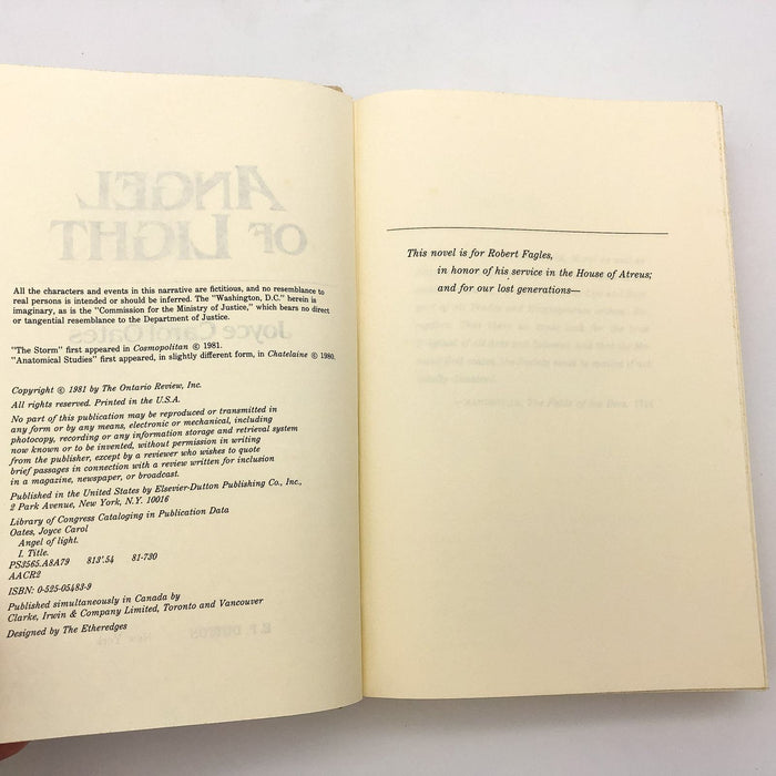 Angel Of Light HC Joyce Carol Oates 1981 Politics 1st Edition No Number Line 8