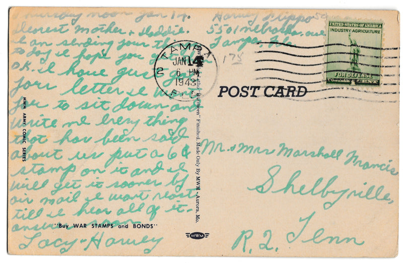 MWM Army Comic Series Postcard World War 2 Hot Dogs Girl USED Industry Defense