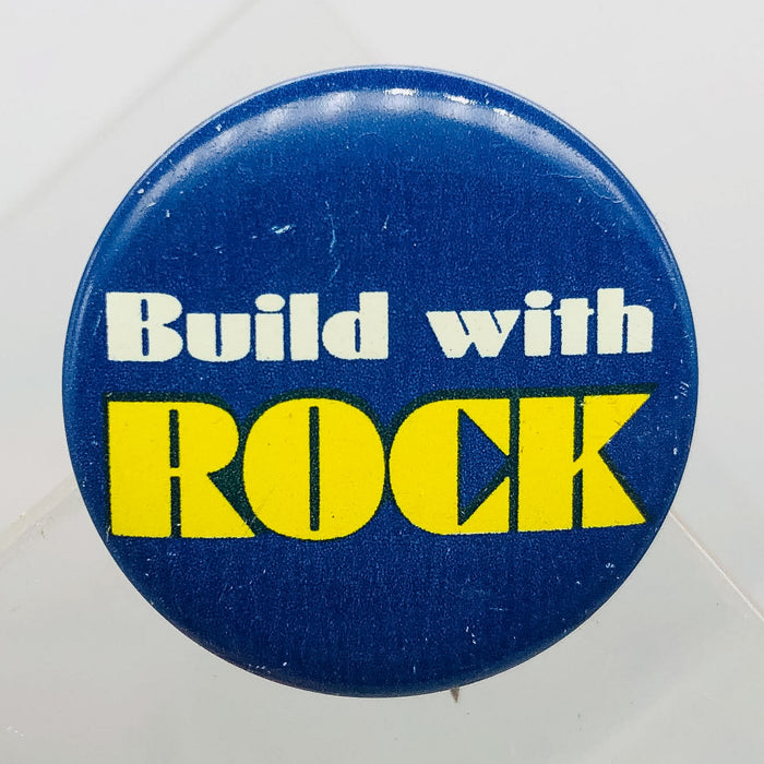 Build With Rock Button Pinback 1" Indiana Dem. Lt. Governor Robert Rock '64 '68