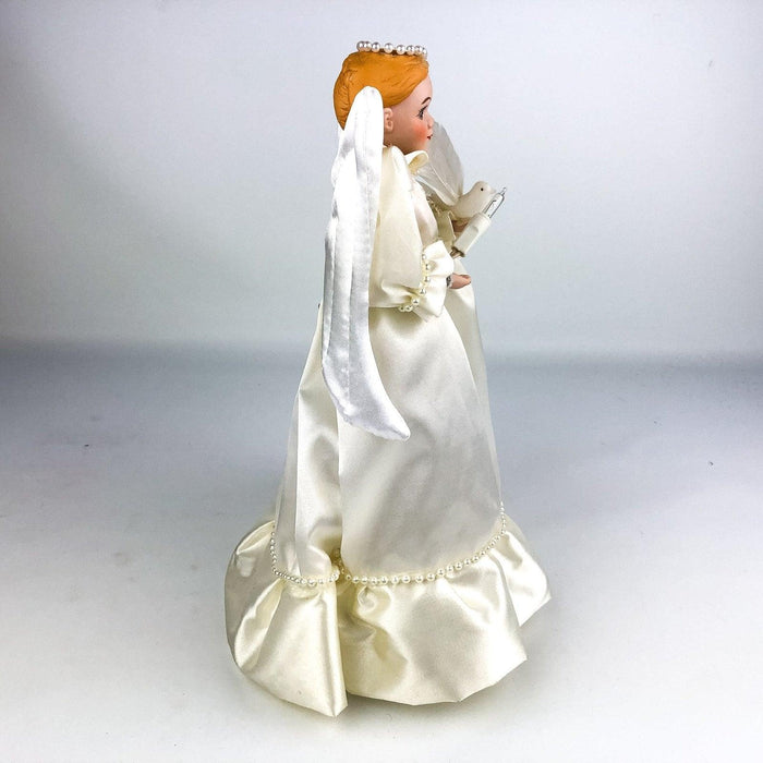 Lighted Angel Tree Topper Christmas Porcelain Fabric Pearls Accents Dove 12" 5