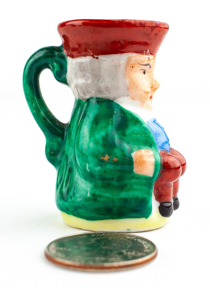 Occupied Japan Miniature Colonial Man Creamer 2" Tall Red Hat Pants Ceramic 2
