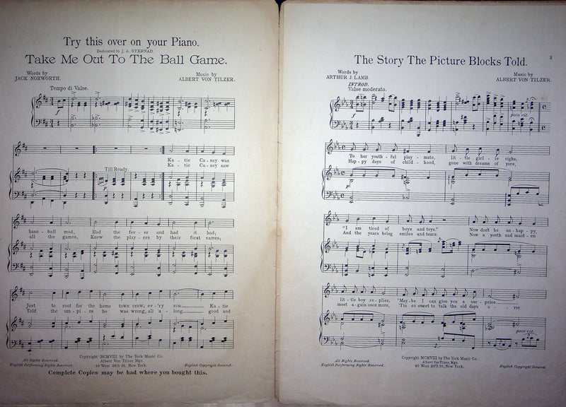 Sheet Music The Story The Picture Blocks Told Arthur Lamb Albert Von Tilzer 1908 2