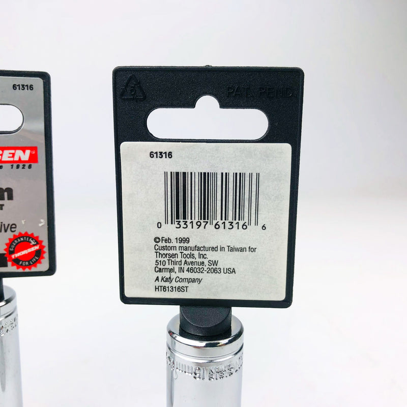 3ct 16mm Deep Socket 3/8 Drive 6 Point Metric Chrome Vanadium Thorsen 61316 New