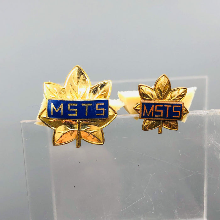 Pair Military Sea Transport Service Pins Pinback M. S. T. S. Gemsco NY Oak Leaf 5