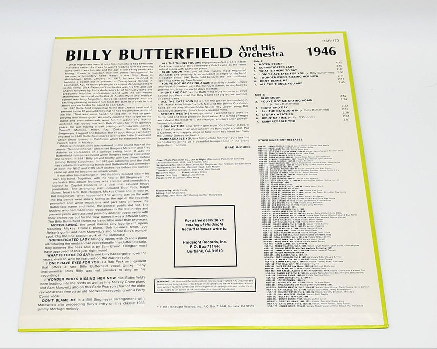 Billy Butterfield The Uncollected 1946 LP Record Hindsight 1981 2