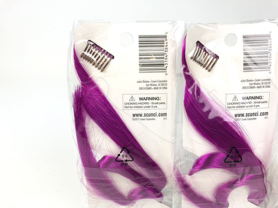 Lot of 3 Scunci Hot Streaks 18" Clip On Faux Hair Strands Purple 38449-A