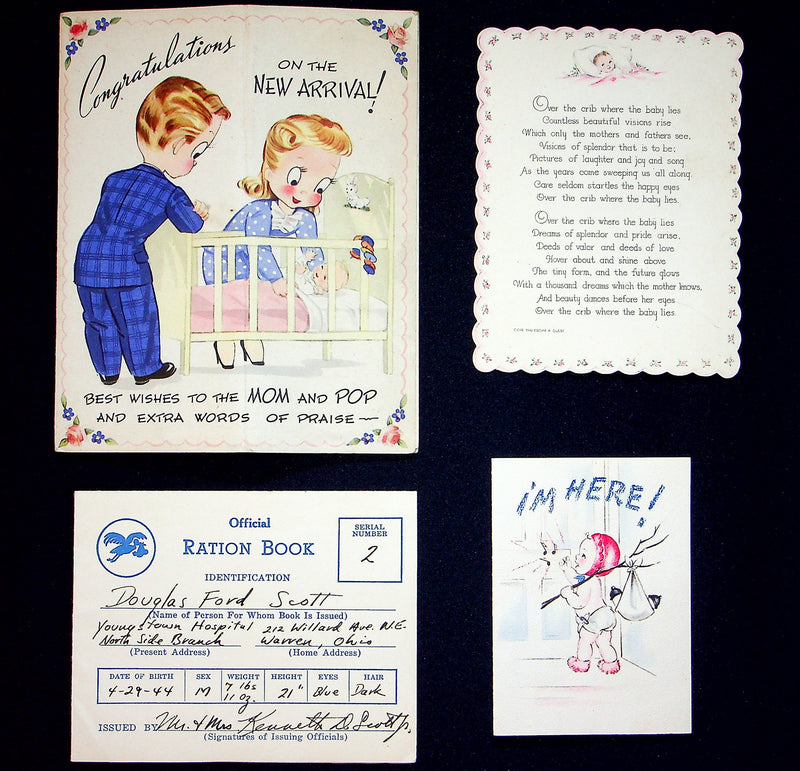 Vintage 1940's Congratulations On Your New Baby Cards Hallmark R&D Lot Of 4 USED