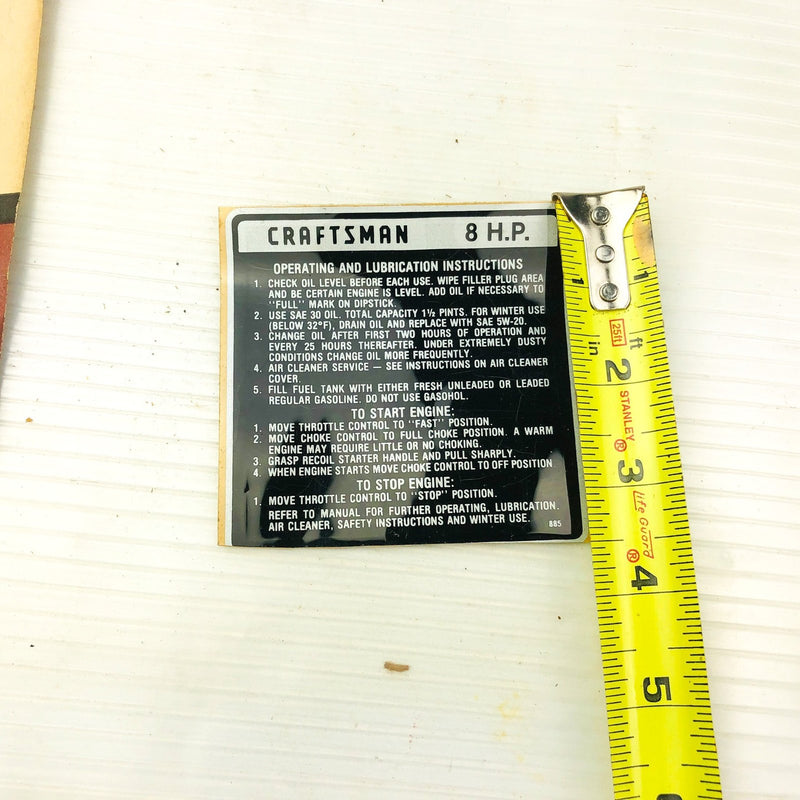 Tecumseh 35353 Engine Sticker Decal 8 HP Genuine OEM New Old Stock NOS 3
