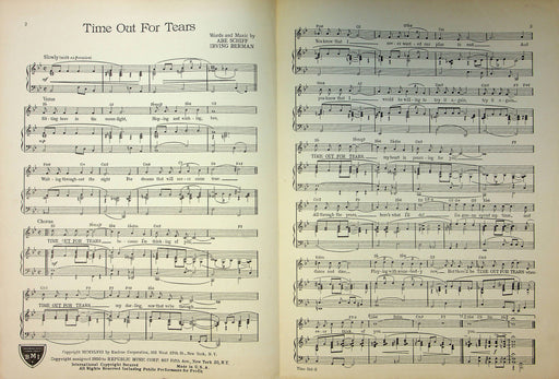 Vintage Sheet Music Time Out For Tears Abe Schiff Irving Berlin Sammy Kaye 1948 2