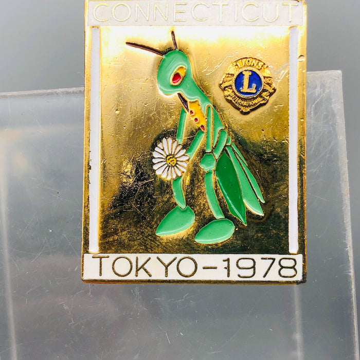 Vintage Lions Club Lapel Pin Pinback Connecticut Tokyo Japan Cicadas Bug Flower