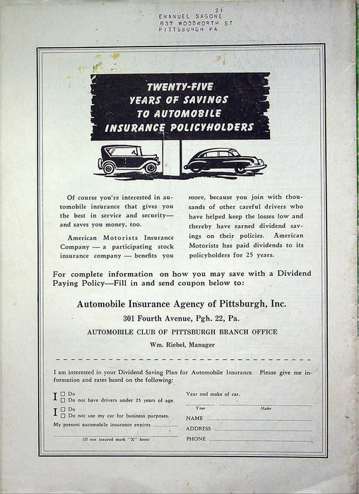 The Pittsburgh Automobilist Magazine March 1951 Casino Royal, Mount Vernon