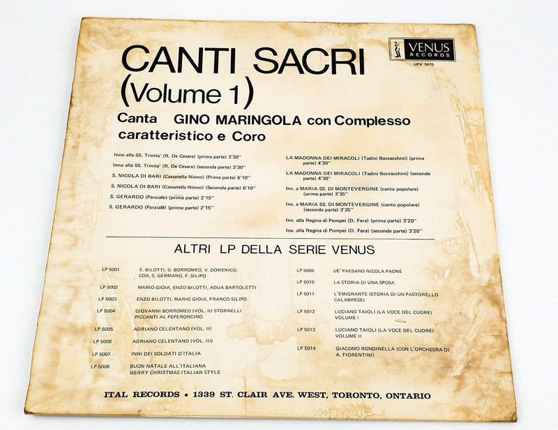 Gino Maringola Canti Sacri Popolari Vol 1 Record 33 RPM LP LPV 5015 Venus 2