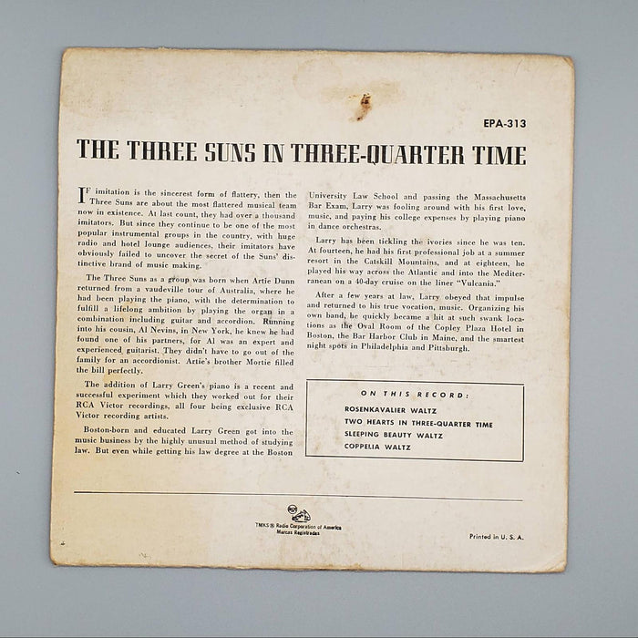 The Three Suns 3/4 Time w/ Larry Green at the Piano EP Record RCA Victor EPA-313 2