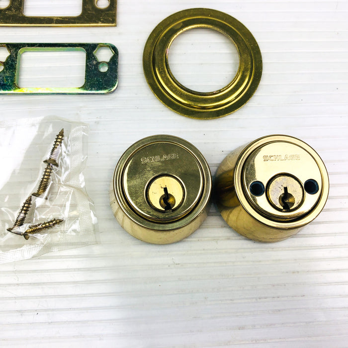 Schlage Double Cylinder Deadbolt B162N-605 Bright Brass 12-237 Latch New NOS