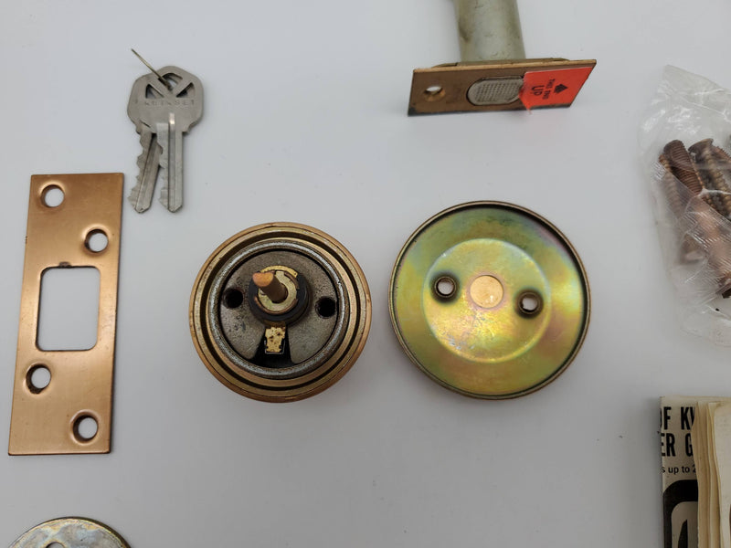 Kwikset Single Cylinder Deadbolt Satin Bronze Model 881 Auxiliary with Blank NOS