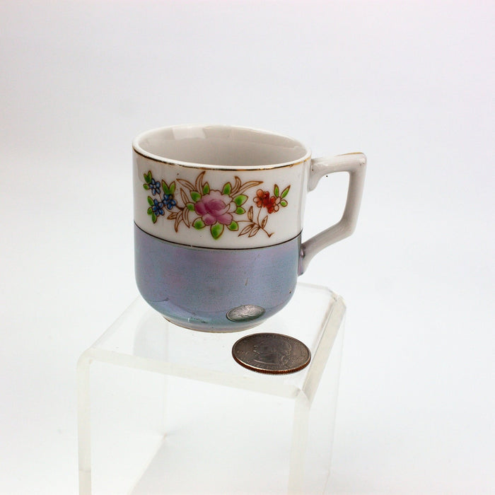 Occupied Japan Small Floral Gray Blue Luster Ware Cup Mug 2.25 Inches 5