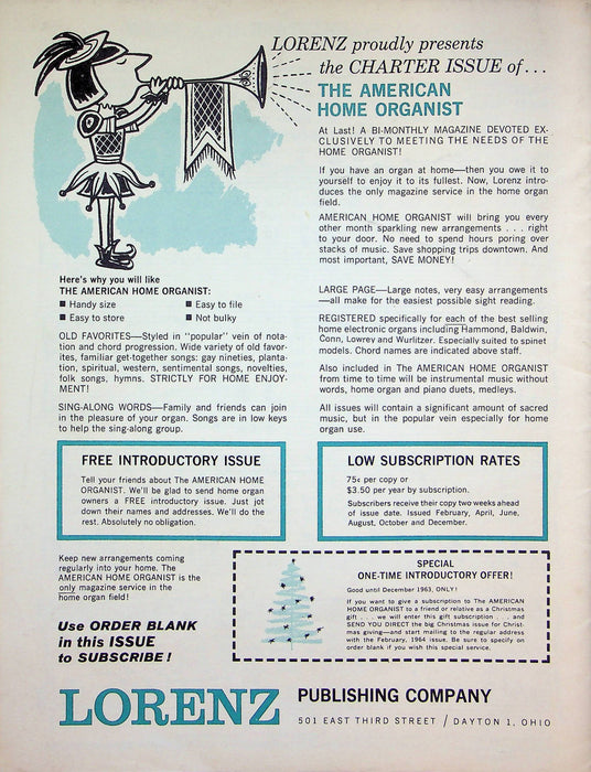 American Home Organist Magazine Organ Sheet Music Charter Issue Lorenz Pub 1963 2