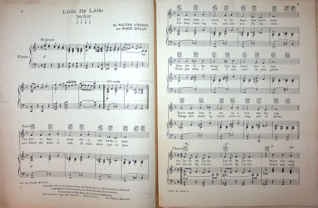 Sheet Music Little By Little Sally O Neil Eddie Quillan The Sophmore 1929 2