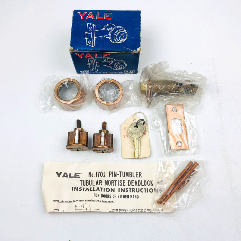 Yale Tubular Mortise Deadlock 6 Pin Cylinder Locks 170 1/4 US10 Satin Brass NOS