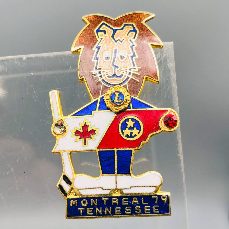 Vintage Lions Club Lapel Pin Pinback Montreal Tennessee Canada Hockey Podium