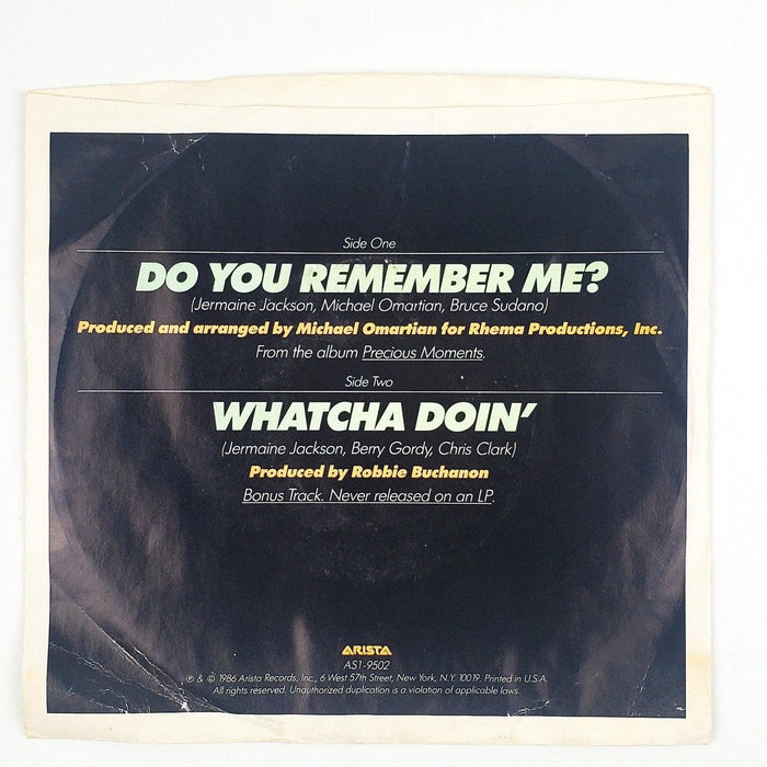 Jermaine Jackson Do You Remember Me? Record 45 RPM Single AS1-9502 Arista 1986 2