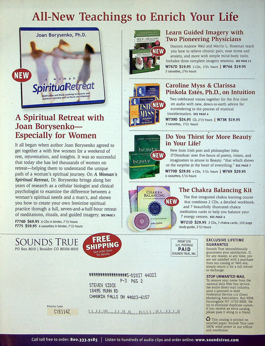 Sounds True Spring 2004 Catalog Healing & Spirituality Audio & Video Products