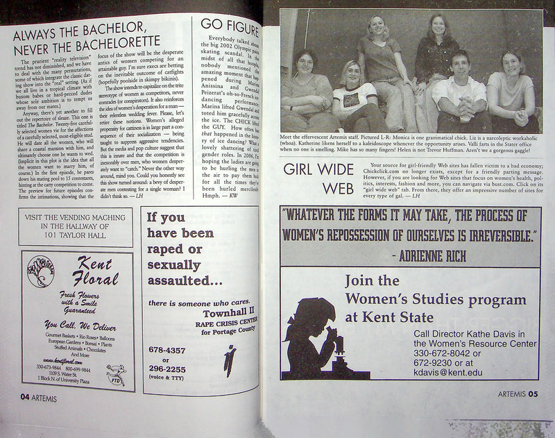 Artemis Magazine Spring 2002 Kent State University KSU Student Carol Cartwright