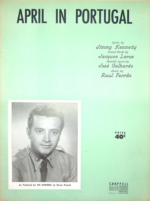 Sheet Music April In Portugal Vic Damone Decca Records 1953 Jimmy Kennedy 1