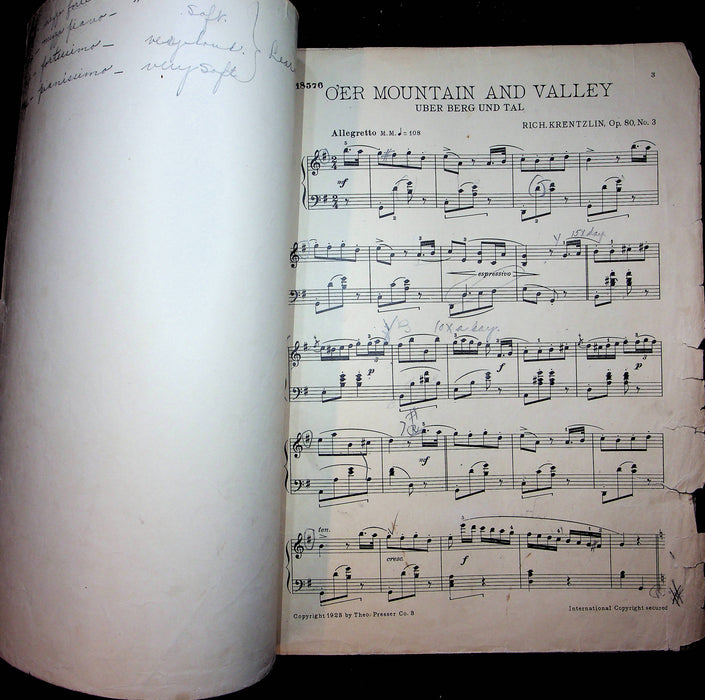 O'er Mountain and Valley Vintage Sheet Music Rich Krentzlin Op80 No3 Piano 1923 2