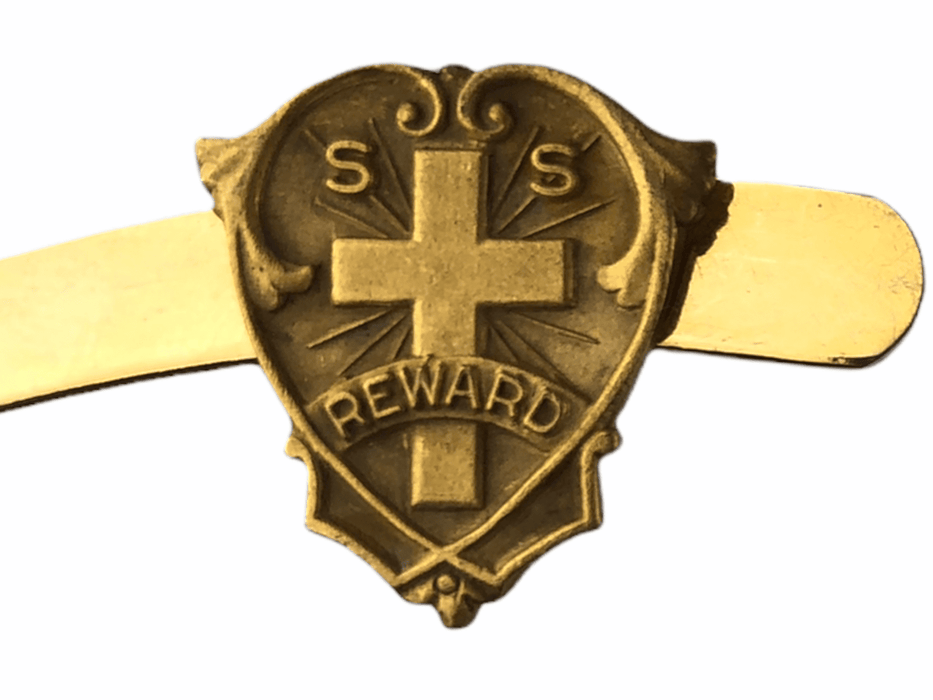 Sunday School Reward Lapel Pin Holy Cross Heart Shield Vintage 2
