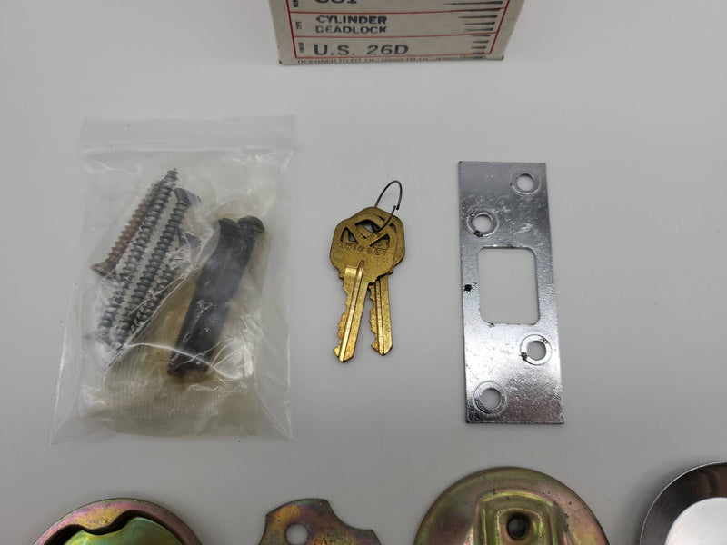 Kwikset Single Cylinder Deadbolt Satin Chrome Model 881 Auxiliary with Blank NOS