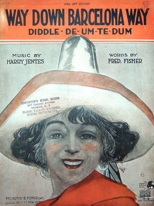 Sheet Music Way Down Barcelona Way Diddle De Um Te Dum Harry Jentes Fred Fisher 1