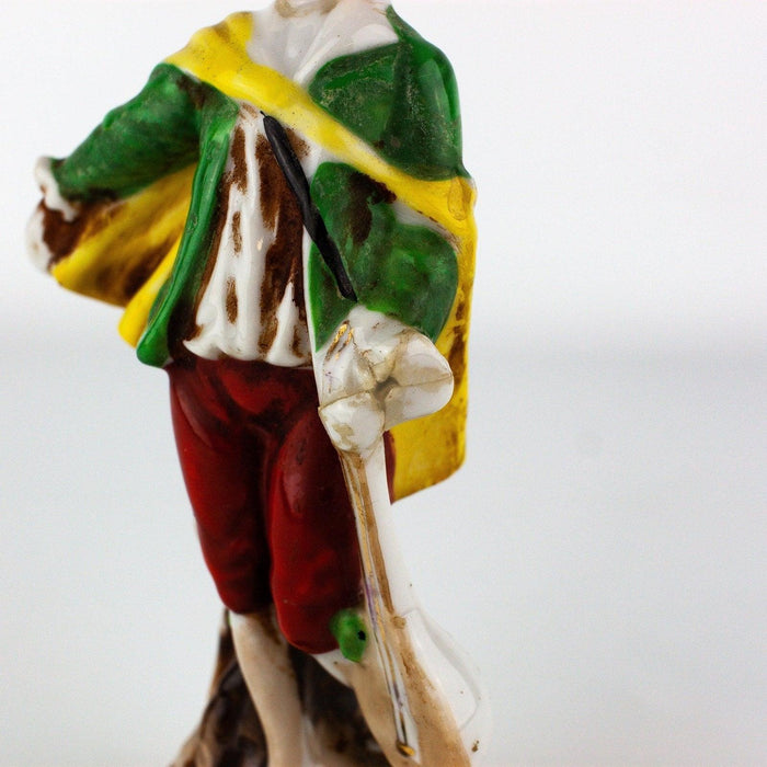 Occupied Japan Colonial Victorian Man w/ Cape & Instrument 6 Inches 8