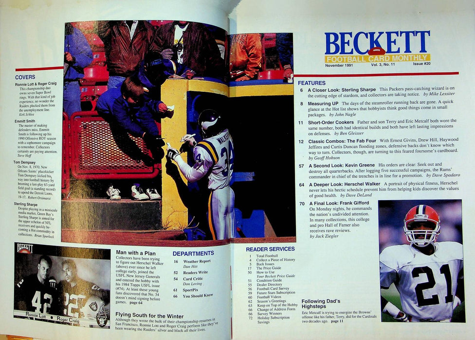 Beckett Football Magazine November 1991 # 20 Ronnie Lott Roger Craig Raiders 2