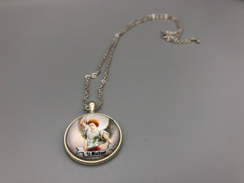 Saint Michael Resin Necklace Color Picture Round Pendant Charm Medal Catholic 5