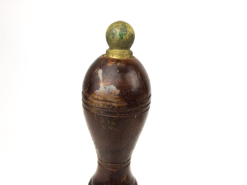 Vintage Bronze Bell Enamel Floral Design & Wooden Handle LARGE 5-3/4" x 10"