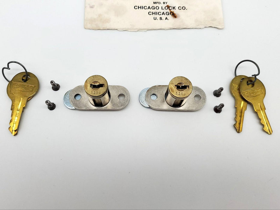 2x Chicago File Cabinet Locks 1773D Brass 7/8" L x 0.6" D Cylinder Keyed Alike